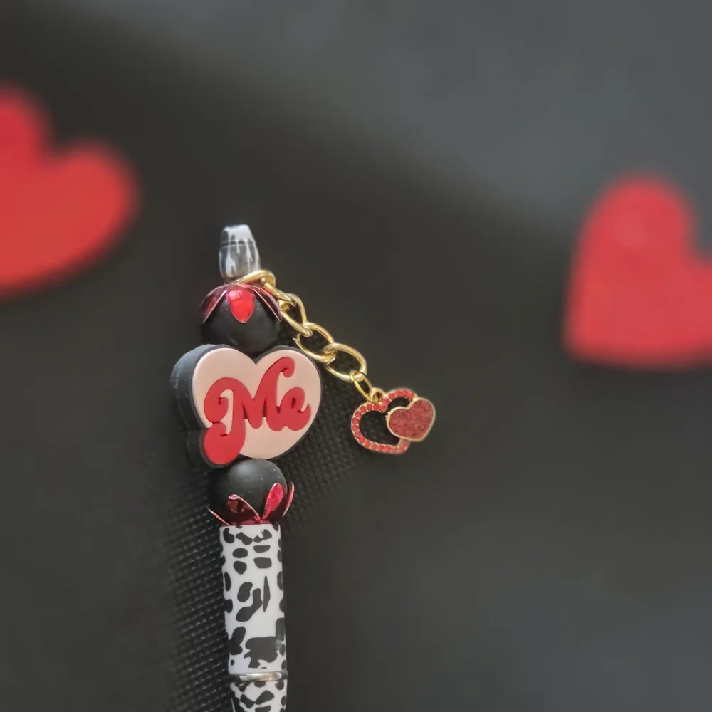 Elegant Black and Red Heart Charm Pen - Picture 2 of 2